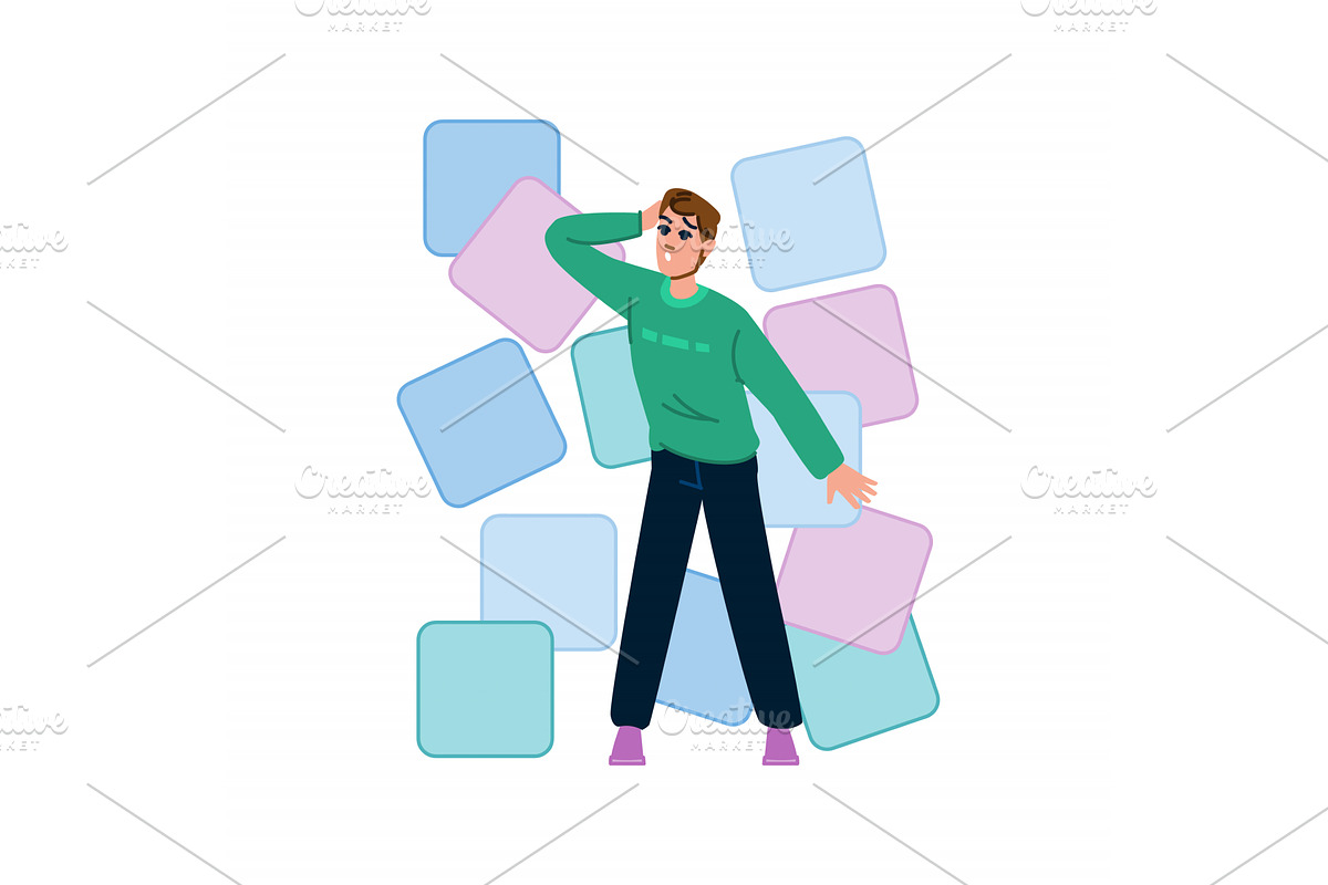 Young man dancing with geometric, an Illustration by pikepicture