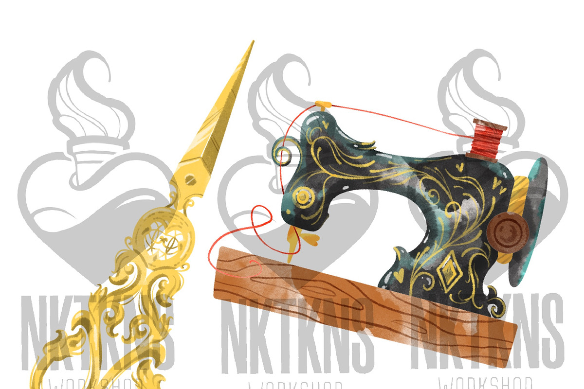 Watercolor Sewing kit Clipart, a Work Illustration by NKTKNS (Photo 3 of 6)