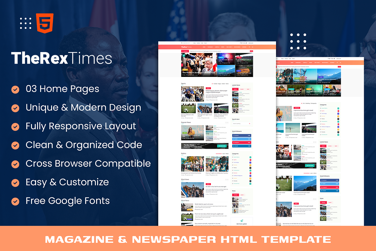 RexTimes-Newspaper & Magazine, a HTML Template by THESOFTKING (Photo 1 of 3)