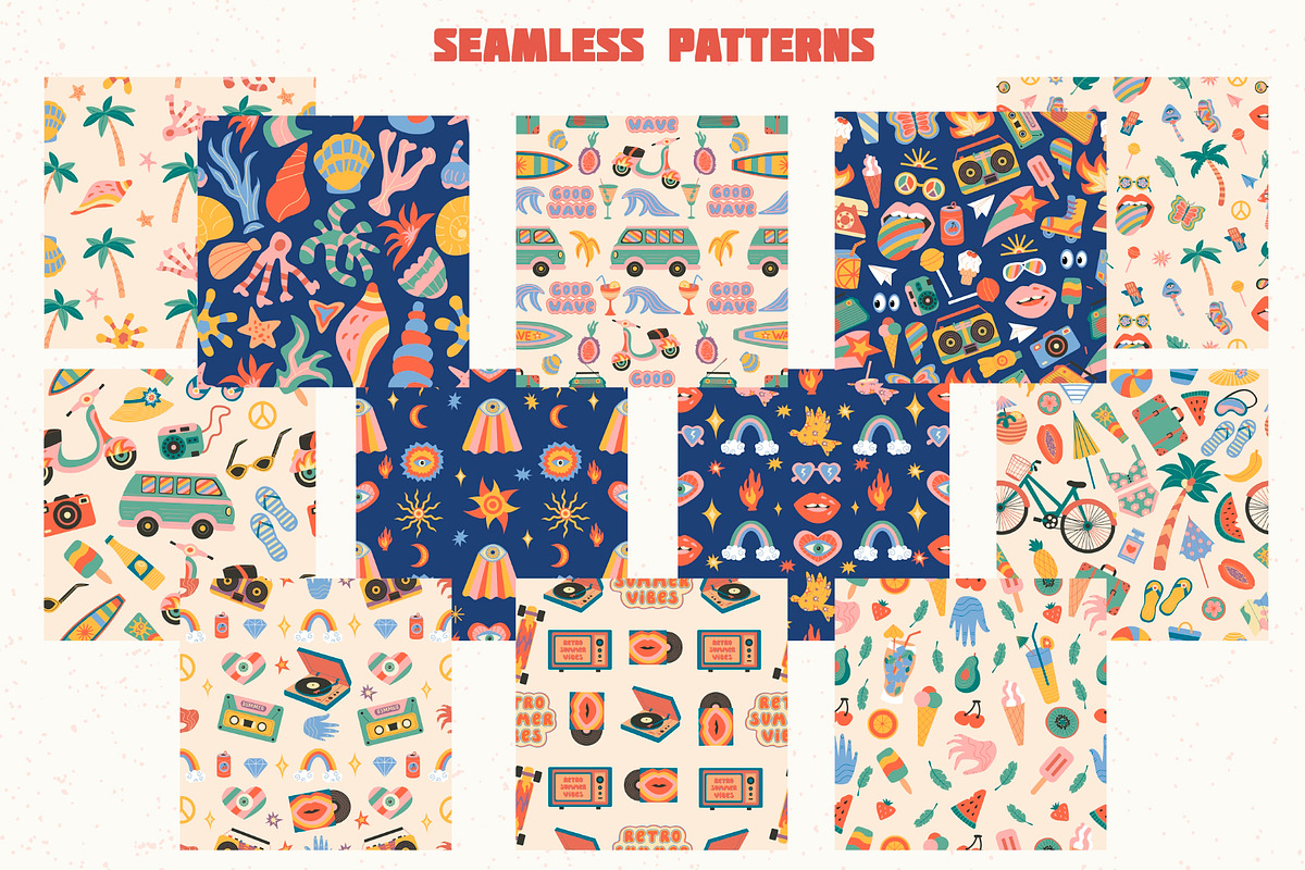 140 Retro Summer Seamless Patterns, a Pattern Graphic by IRSYART (Photo 2 of 15)
