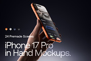 24 iPhone 17 Pro in Hand Mockups, an iPhone Mockup by Asylab (Thumbnail 1 of 107)