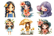 Cute Chibi Floral Girls Clipart, an Illustration by Daily.Designs (Thumbnail 2 of 5)