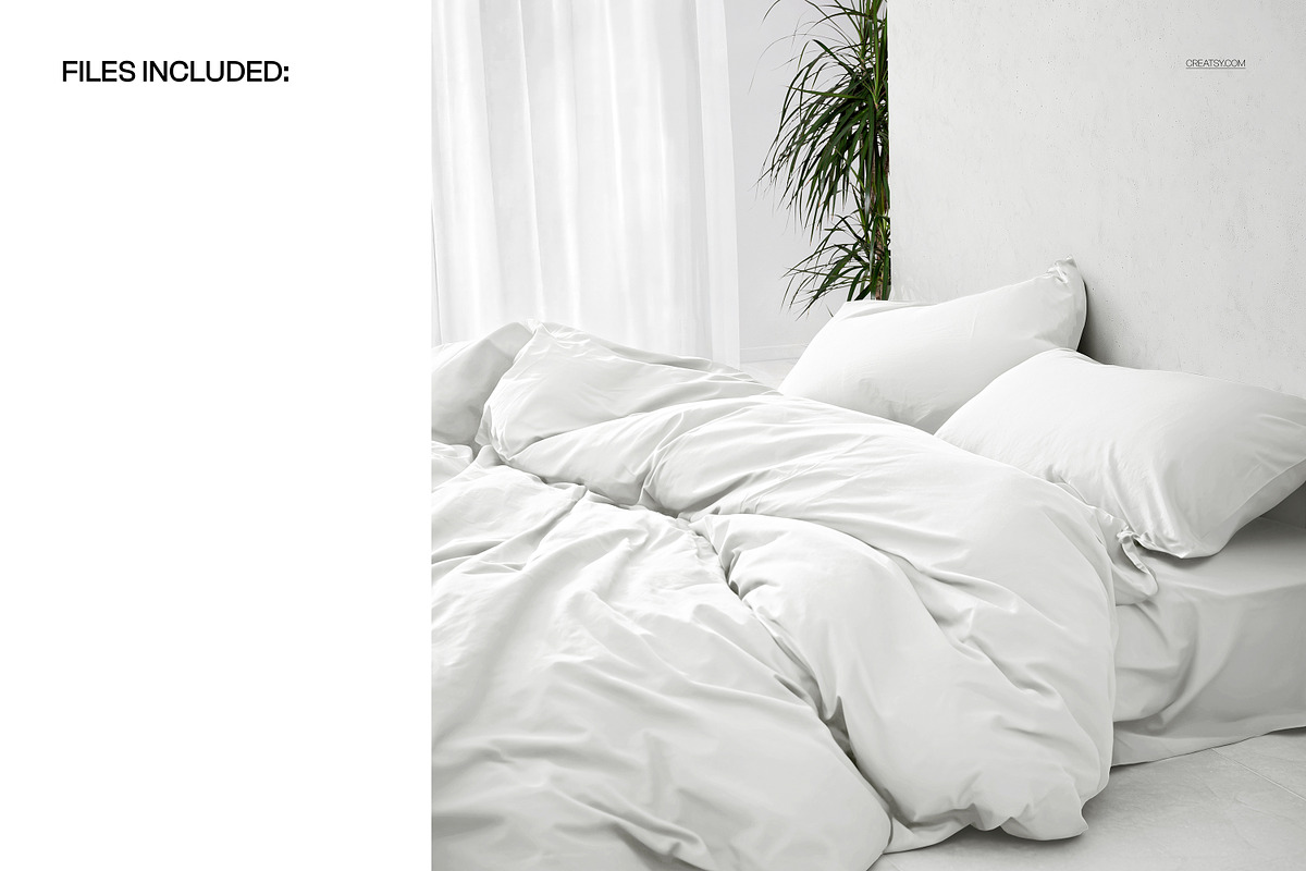 Messy Duvet Cover and Pillows Mockup, a Household Mockup by creatsy5 (Photo 2 of 6)