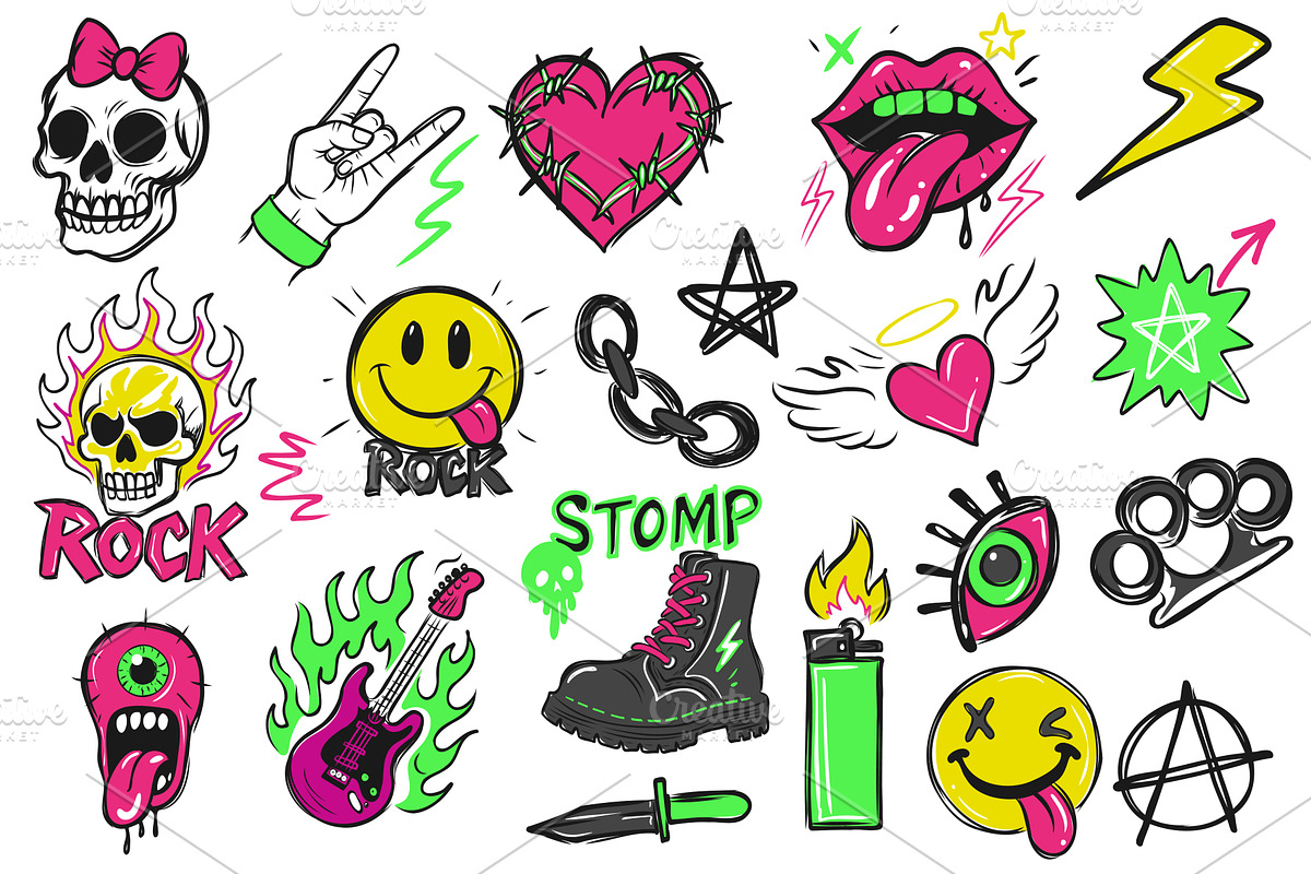 Punk Rock Style Doodles, an Illustration by alexdndz