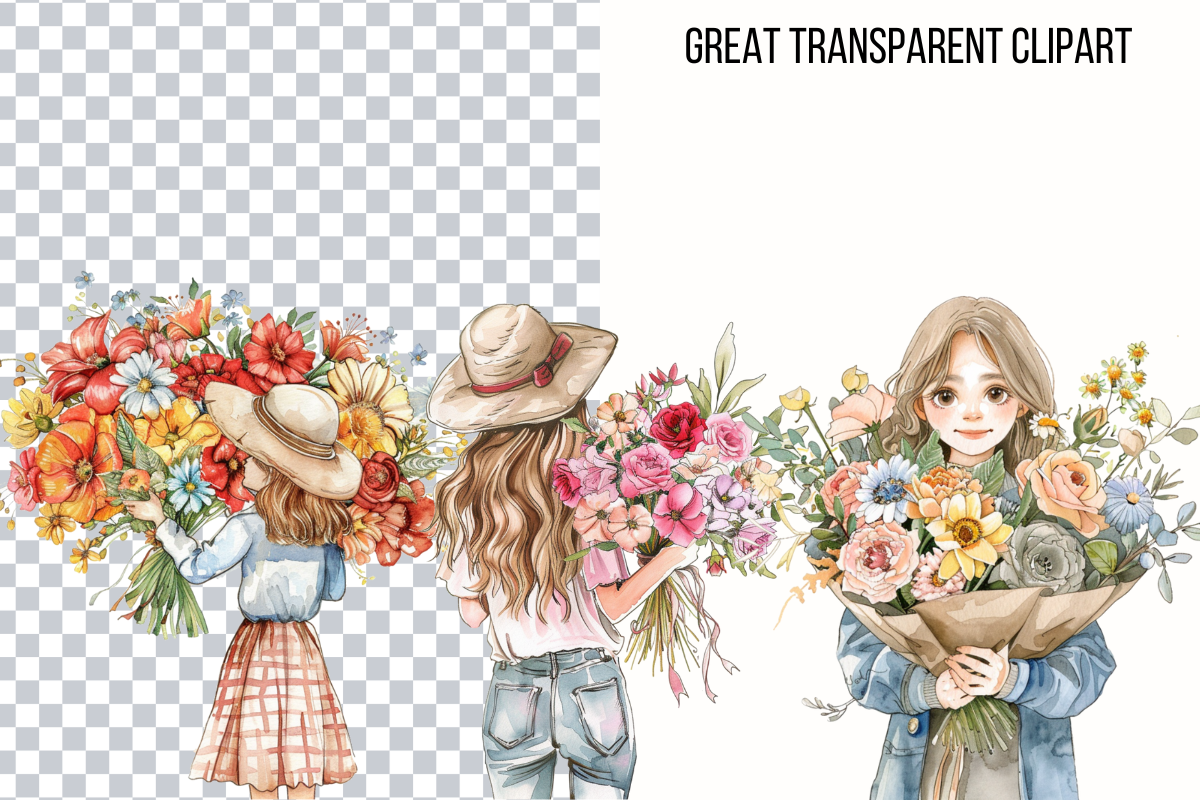 Flower Girl Clipart Summer Girl Png, a Decorative Illustration by Paper Artsthetics (Photo 2 of 6)