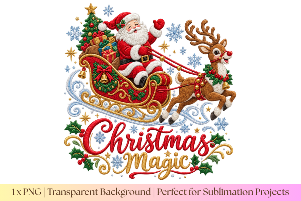 Santa Sleigh Christmas Magic, a Seasonal Illustration by Vachira Digital Studio (Photo 1 of 5)