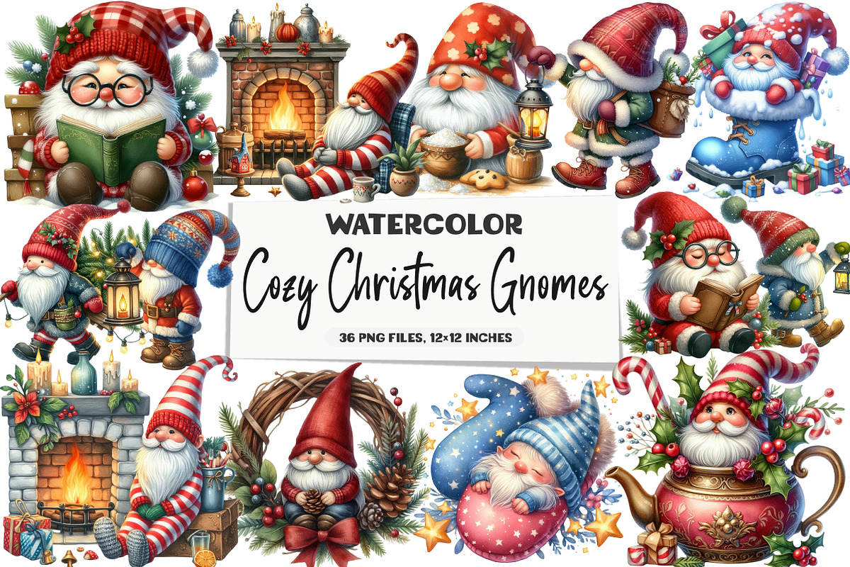 Cozy Christmas Gnomes Clipart, an Illustration by DreamArtGraphic (Photo 1 of 5)