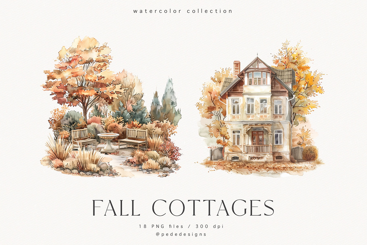 Fall Cottages, a Seasonal Illustration by PeDe Designs (Photo 2 of 10)