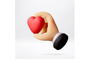 3D hand holding red heart icon, an Object Illustration by Abscent