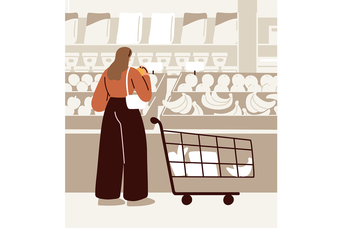 People buy groceries in supermarket, a Person Illustration by Good Studio (Photo 6 of 7)