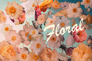 Retro Girl & Floral Collage