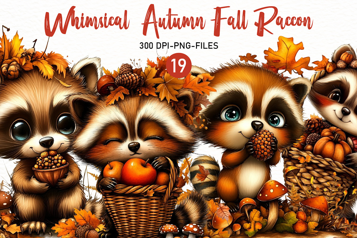 Whimsical Autumn Raccoon Clipart, a Seasonal Illustration by Designworld (Photo 1 of 8)