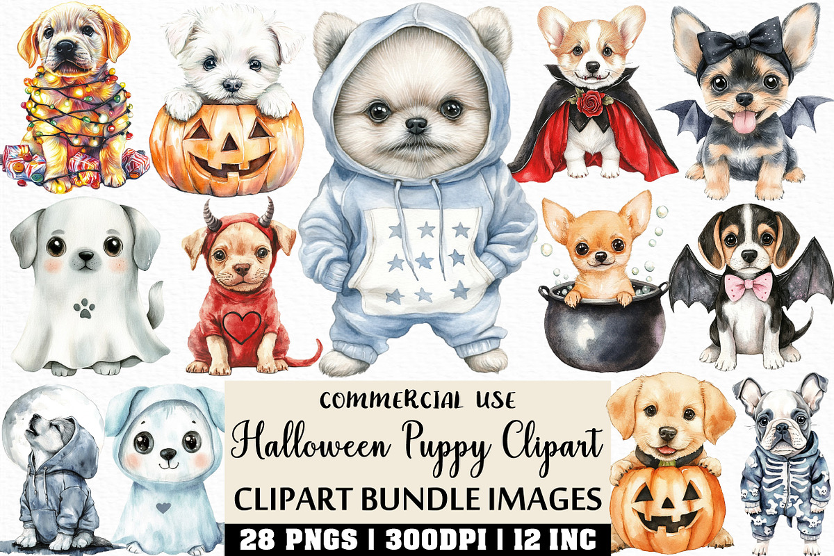 Watercolor Halloween Puppy Clipart, an Illustration by Craft Nest (Photo 1 of 6)