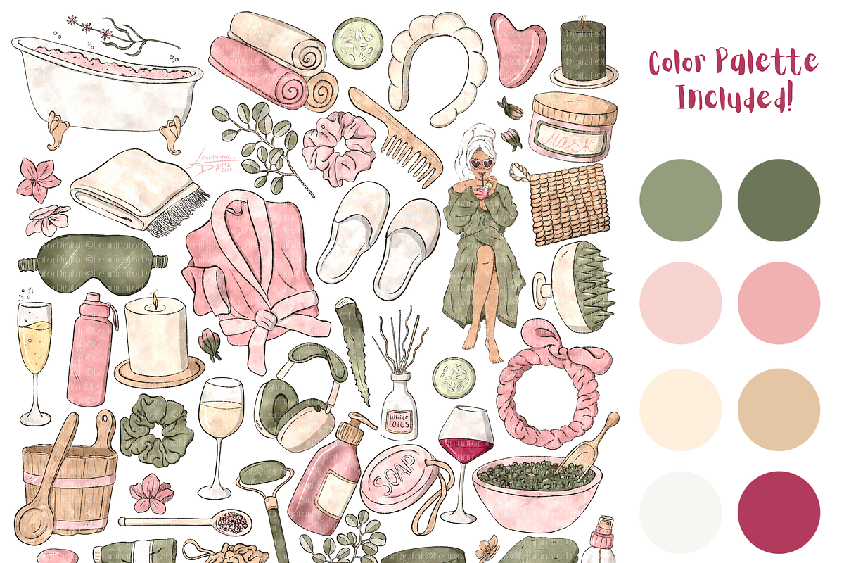 Watercolor Spa Wellness Clipart PNG, a Healthcare Illustration by Lenninator Digital (Photo 2 of 10)
