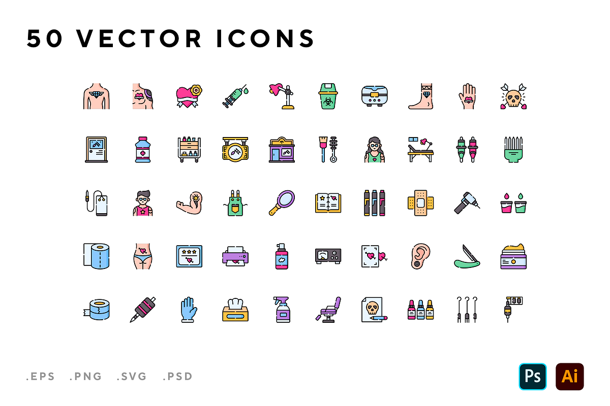 Tattoo studio icons, an Outline Icon by Wencory (Photo 1 of 2)