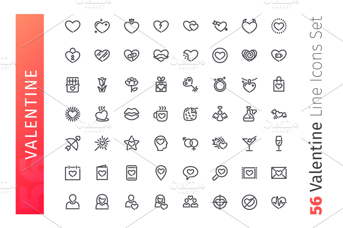 Valentine Line Icons Set, an Outline Icon by Voysla's Shop (Photo 2 of 4)