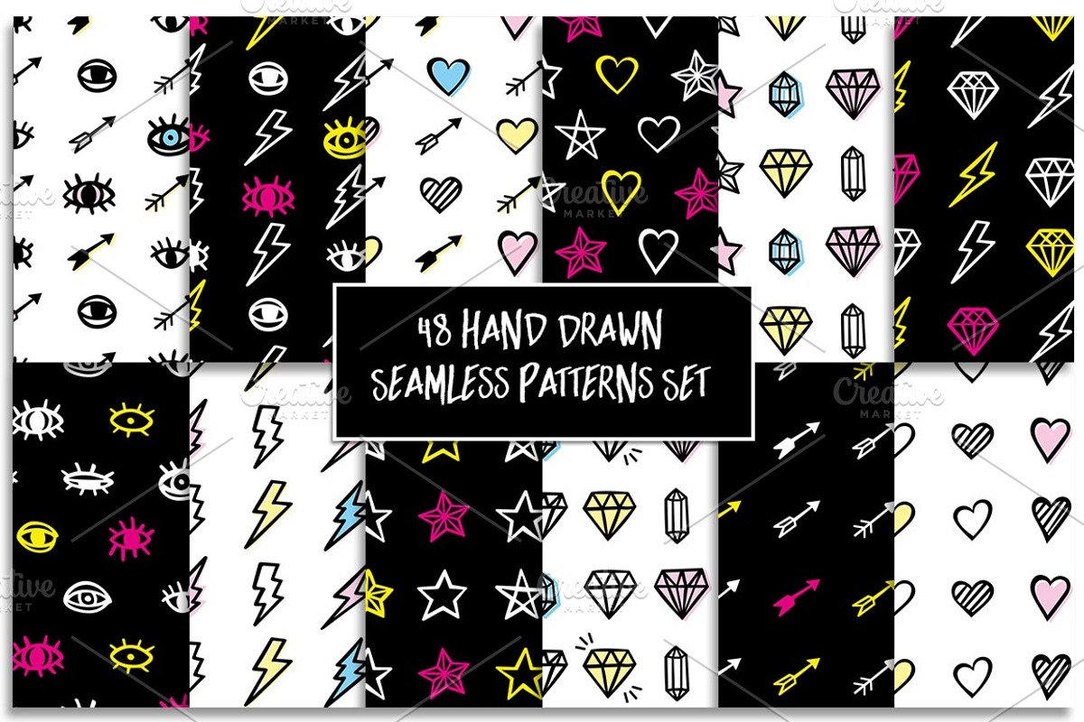 48 Hand Drawn Seamless Patterns Set, a Pattern Graphic by Stockaholic (Photo 1 of 9)