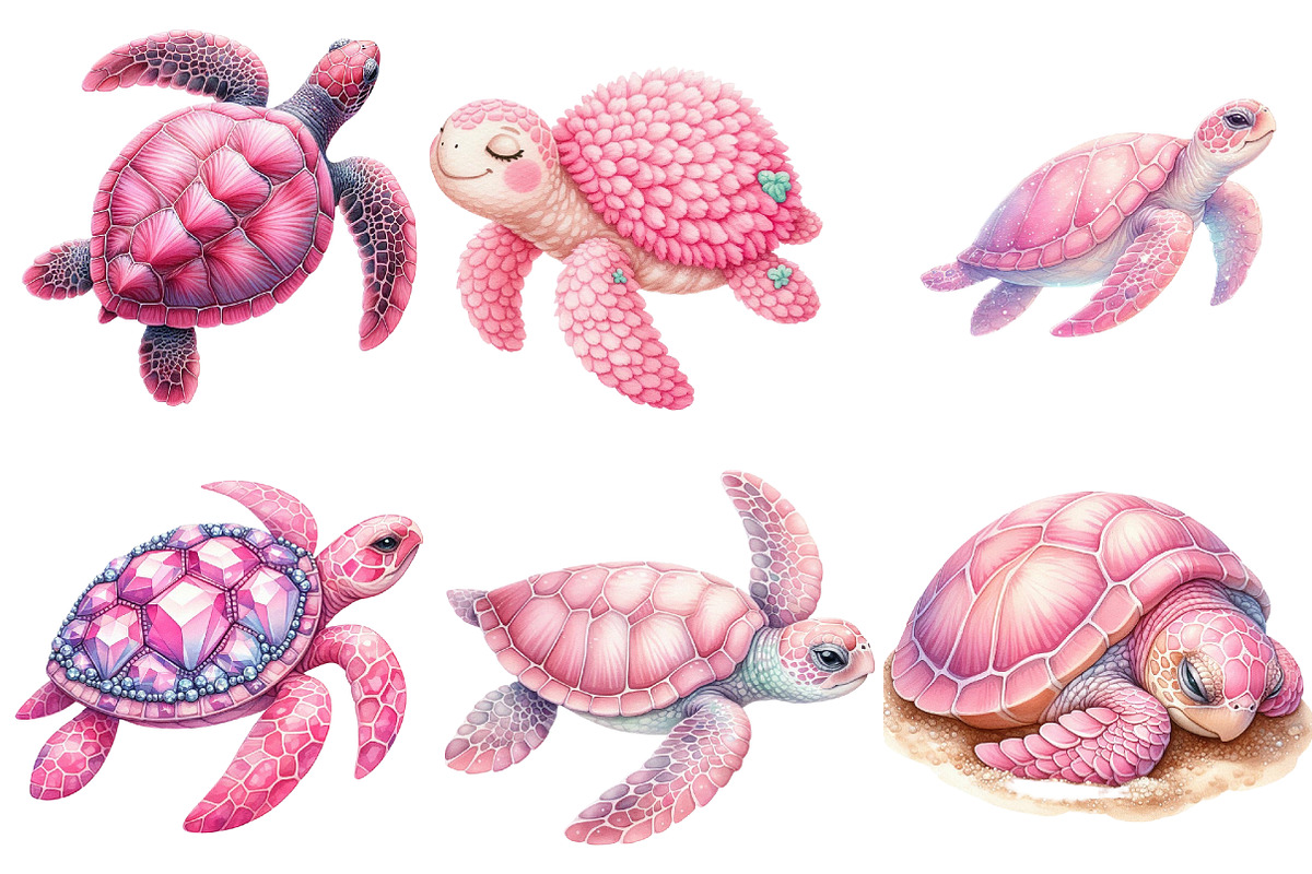 Pink Sea Turtle Clipart PNG, an Illustration by Watercolor design (Photo 4 of 4)