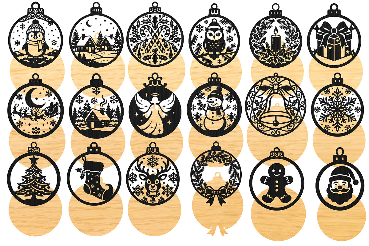 18 Christmas Ornaments Laser Cut SVG, an Object Graphic by DreamCafeArt (Photo 3 of 8)