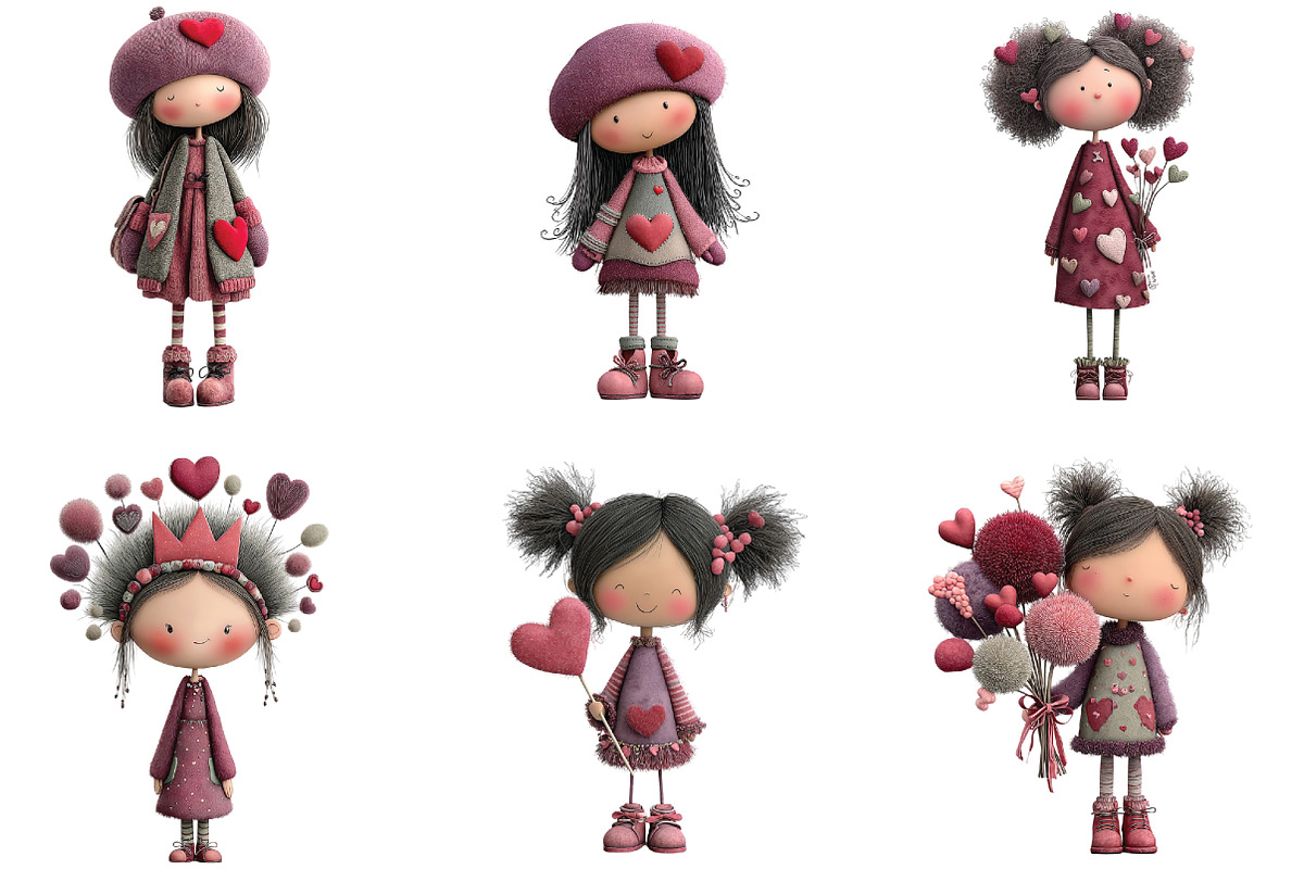Quirky Valentine Day Girl Clipart, an Illustration by CraftArtStudio (Photo 2 of 6)