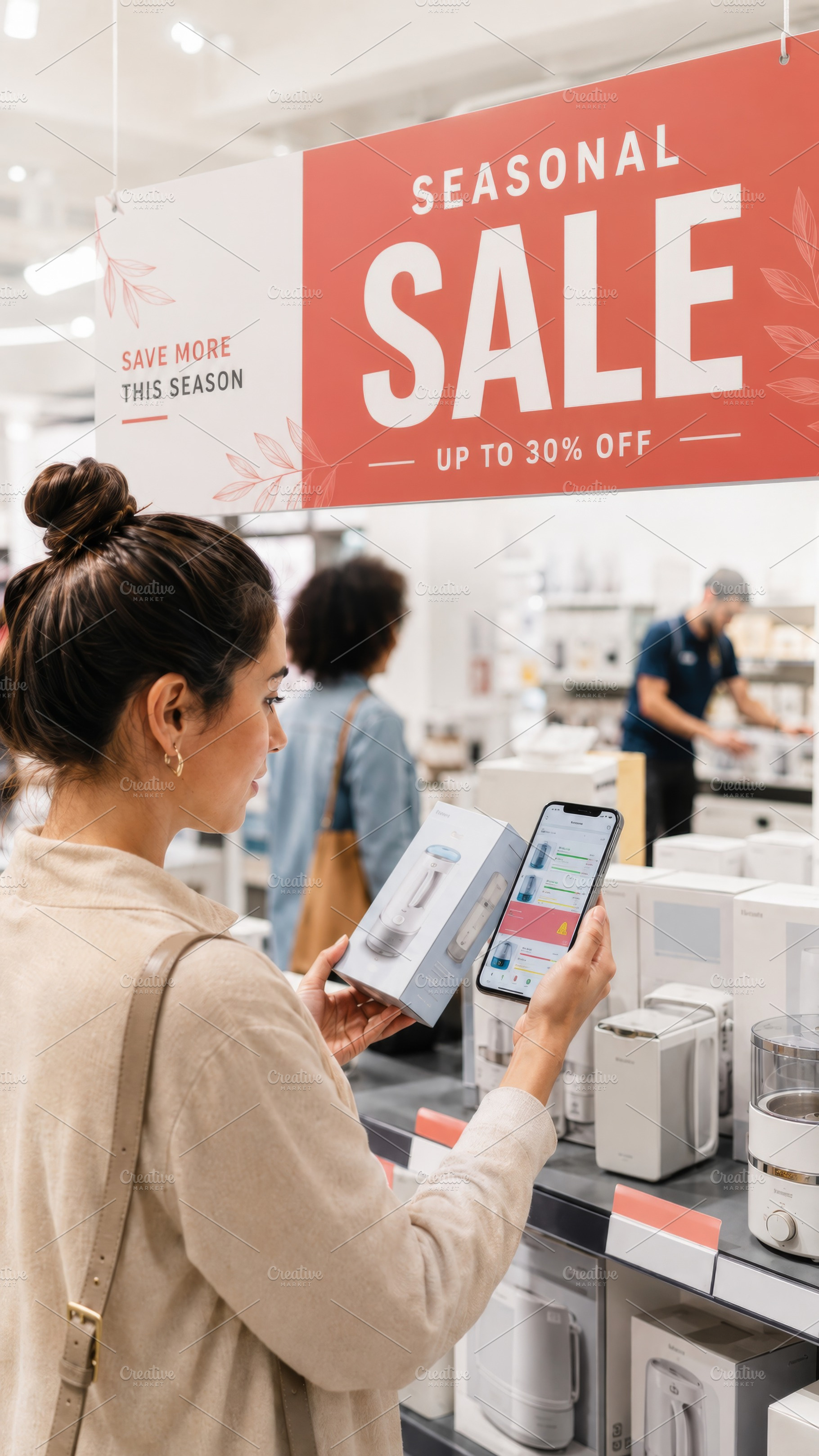 Seasonal sale event with shoppers br, a Photo by Dvoevnore photos