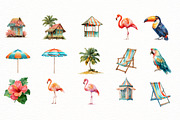 Watercolor tropical Summer clipart, an Illustration by Designworld (Thumbnail 5 of 8)