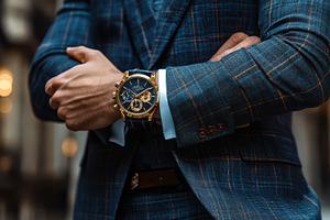 Man's Plaid Suit and Watch: A stylis, a Photo by Pixeness Studio