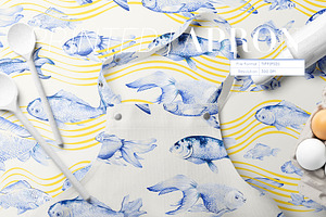 Nautical Fish Watercolour Patterns.