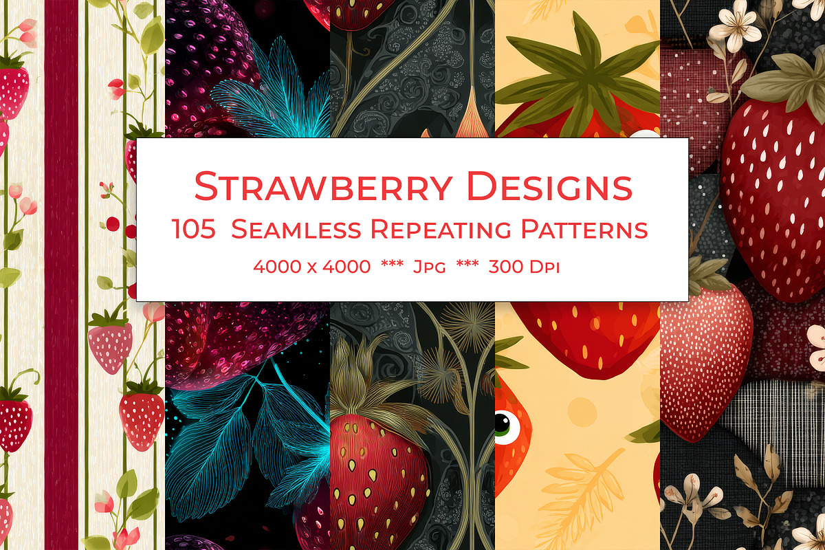 Strawberry Retro Art Style Patterns, a Pattern Graphic by karenfoleyphoto (Photo 1 of 16)