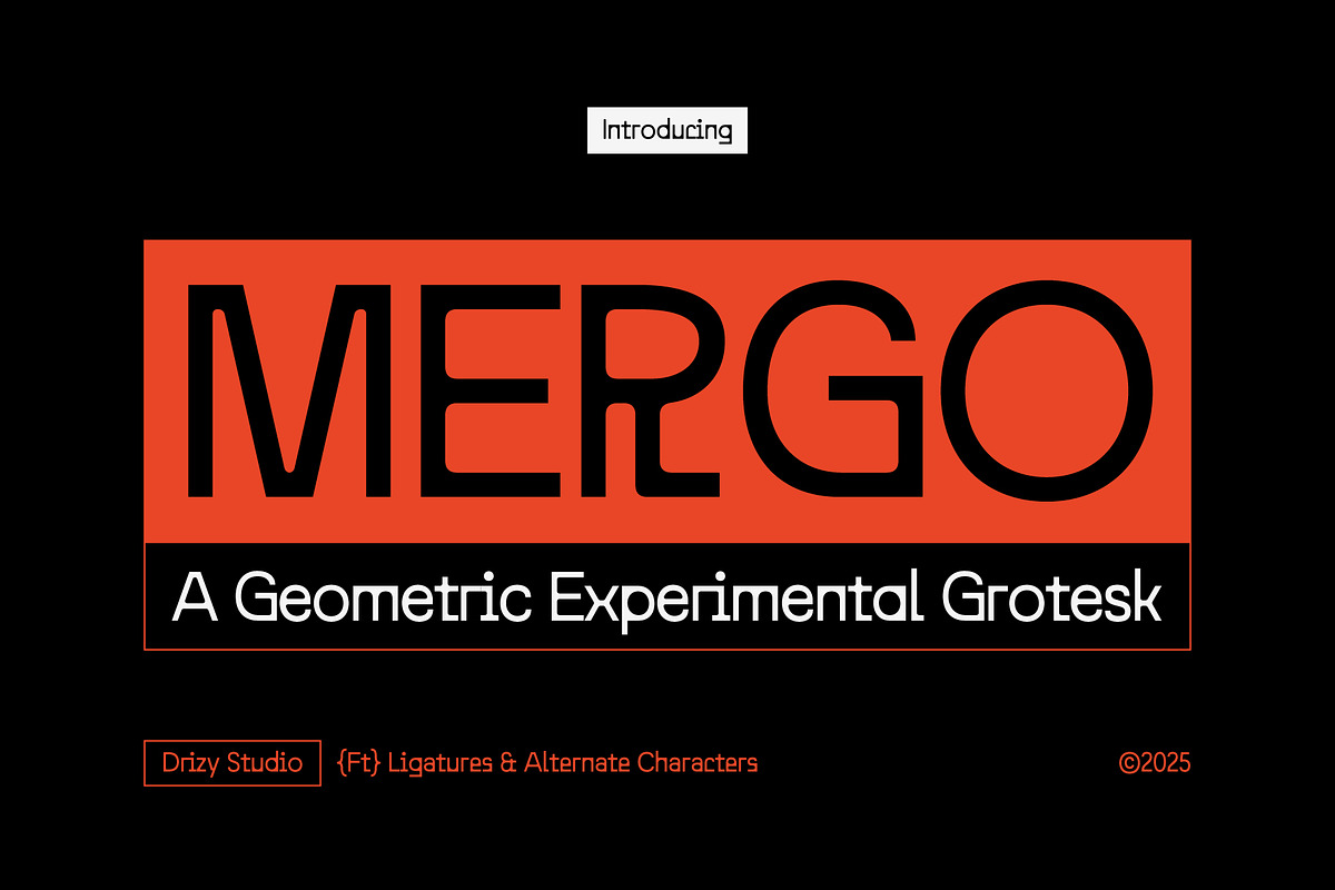 Mergo – Geometric Experimental Grote, a Slab Serif Font by Drizy (Photo 1 of 10)