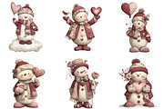 Whimsical Valentine Snowmen Clipart, an Illustration by CraftArtStudio (Thumbnail 2 of 6)