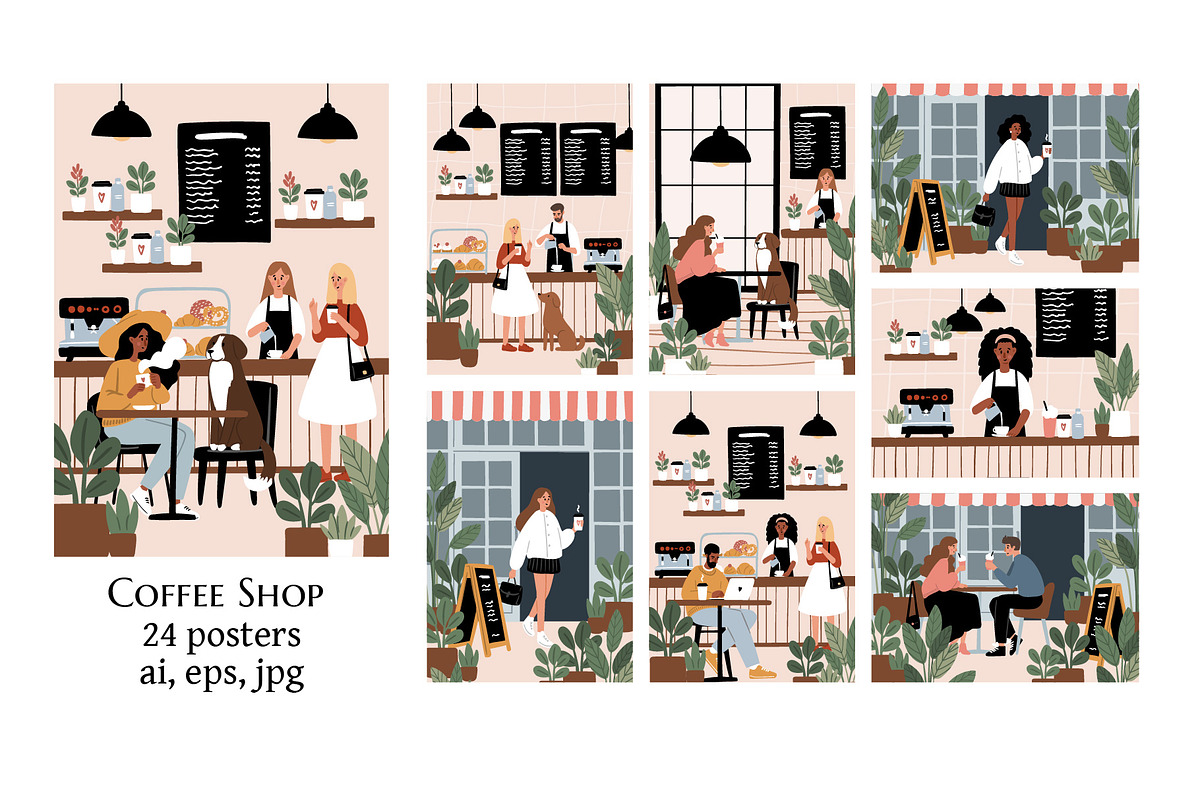 Dog Friendly Coffee Shop Posters., a Person Illustration by LyubovZaytseva (Photo 1 of 9)