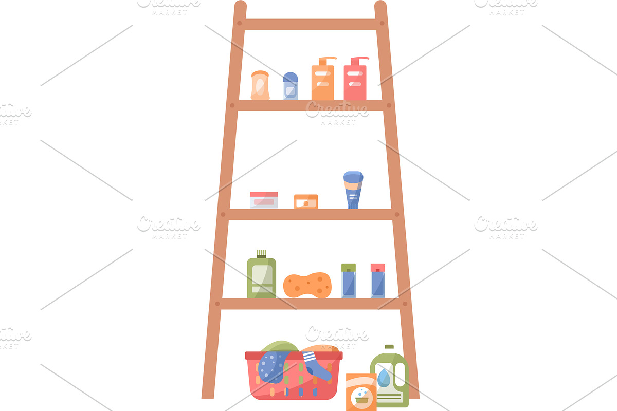 shelves in bathroom with hygiene, an Illustration by vectorpointstudio