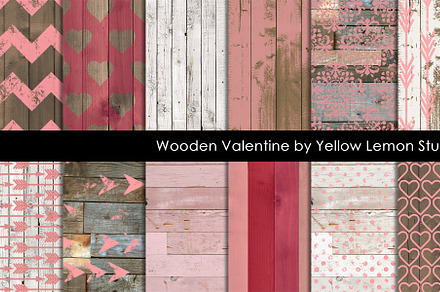 Wooden Background pink love hearts