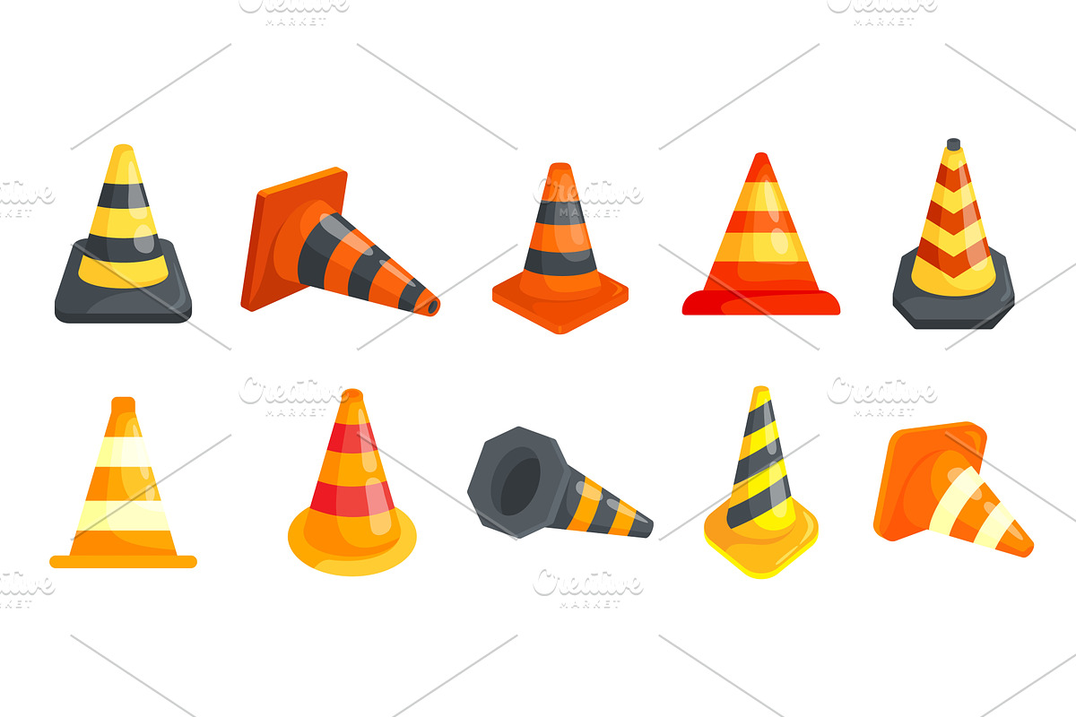 Cartoon traffic cones. Road orange, an Illustration by Stock-Smart-Start