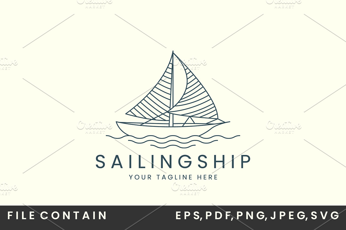 sailing ship line art logo vector, a Branding & Logo Template by SD 22