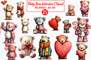 Lovely Teddy Bear Valentine Clipart, an Illustration by Watercolor design (Thumbnail 1 of 6)