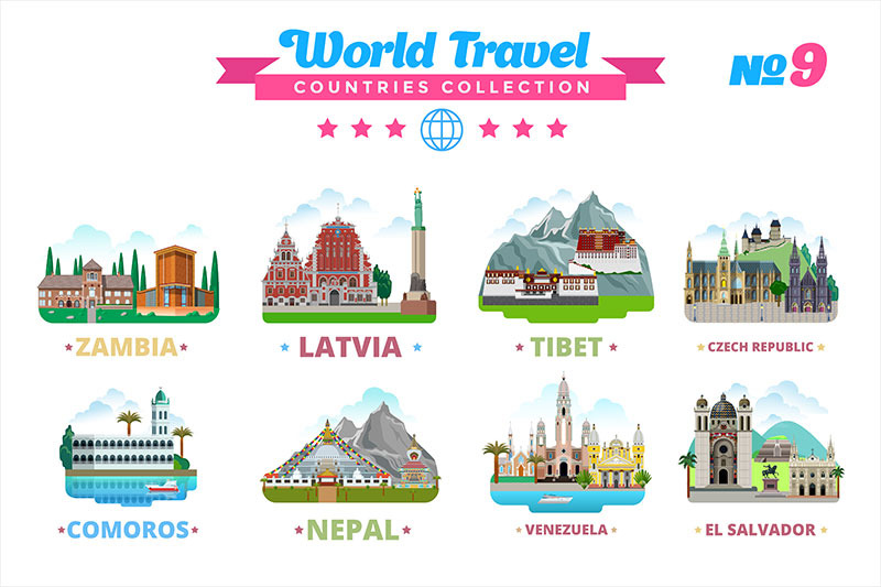 World Travel Countries Collection 9, an Illustration by Sentavio