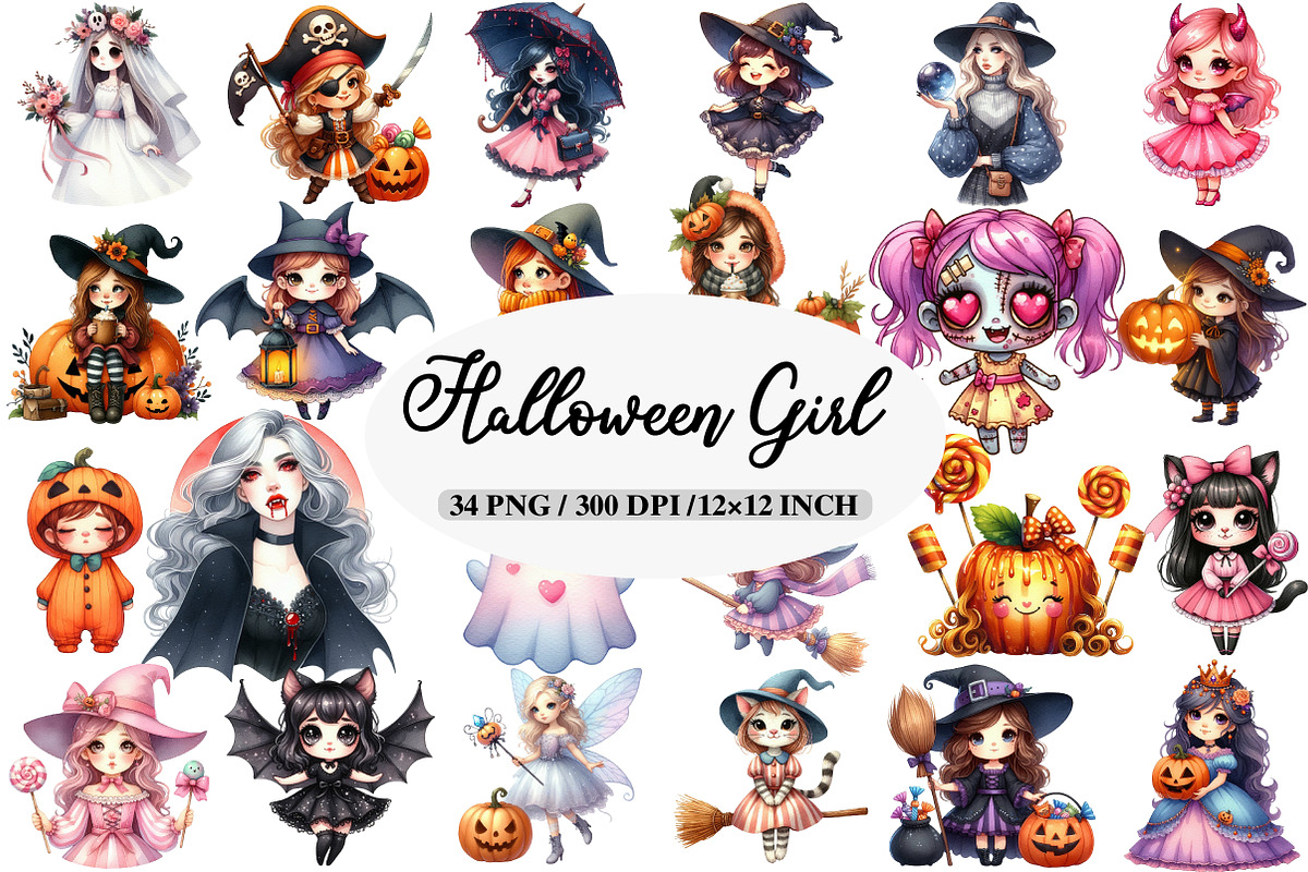 Halloween Girl Clipart, an Illustration by Daily.Designs (Photo 1 of 5)