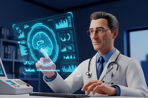 Doctor with Brain Hologram., a Health & Medical Photo by angellodeco