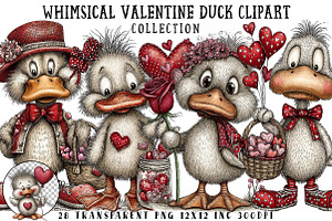 Whimsical Valentine Duck Clipart, an Illustration by OK Design