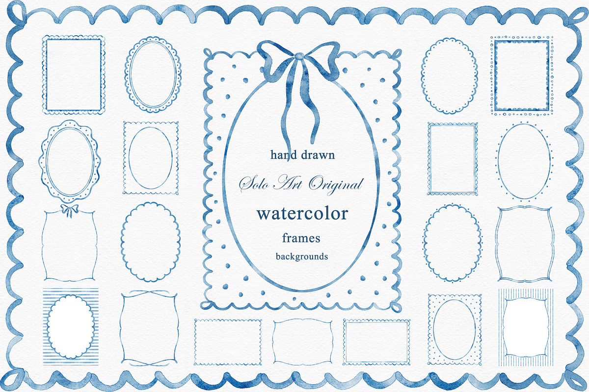 Watercolor Hand-Drawn Blue Frames, an Object Graphic by Solo Art Original (Photo 1 of 12)