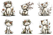 Spring Cat White Floral Clipart, an Illustration by CraftArtStudio (Thumbnail 3 of 6)