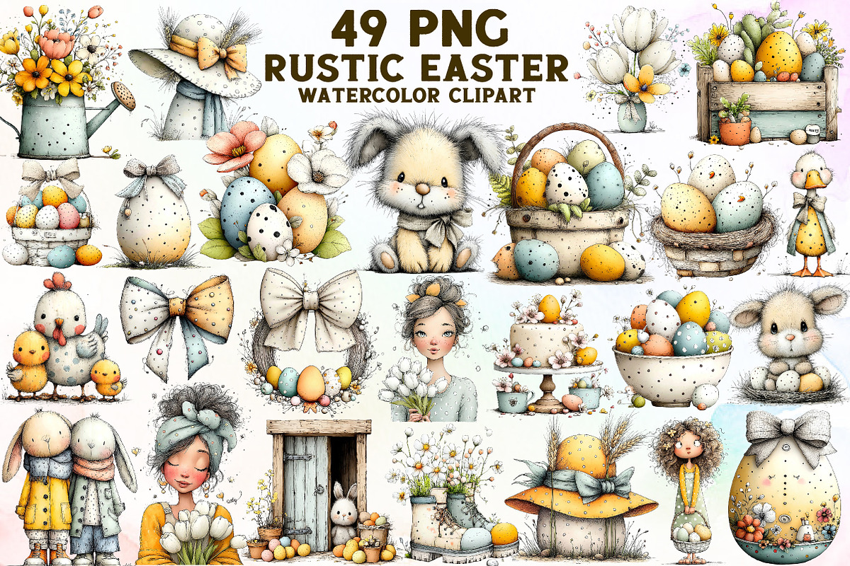 Watercolor Rustic Easter Clipart, an Illustration by Sublimation Artist (Photo 1 of 7)