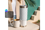 Travel Tumbler & Mug Scene PSD, a Product Mockup by MockupWizard (Thumbnail 3 of 5)