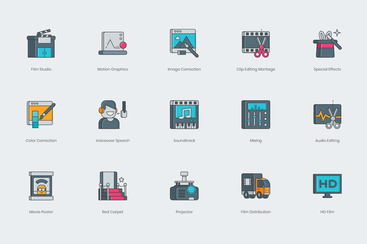 60 Video Production Icons, an Outline Icon by Flat Icons (Photo 4 of 5)