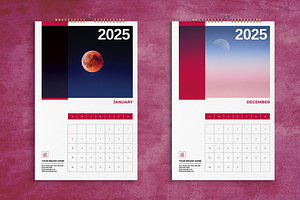 Moon and Mountain Wall Calendar 2025, a Stationery Template by Boris Cupac