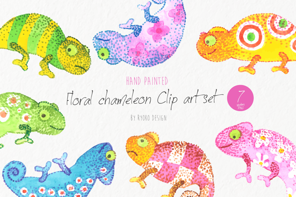 Chameleon clip art set Watercolor, an Animal Illustration by Eomoiart (Photo 2 of 3)