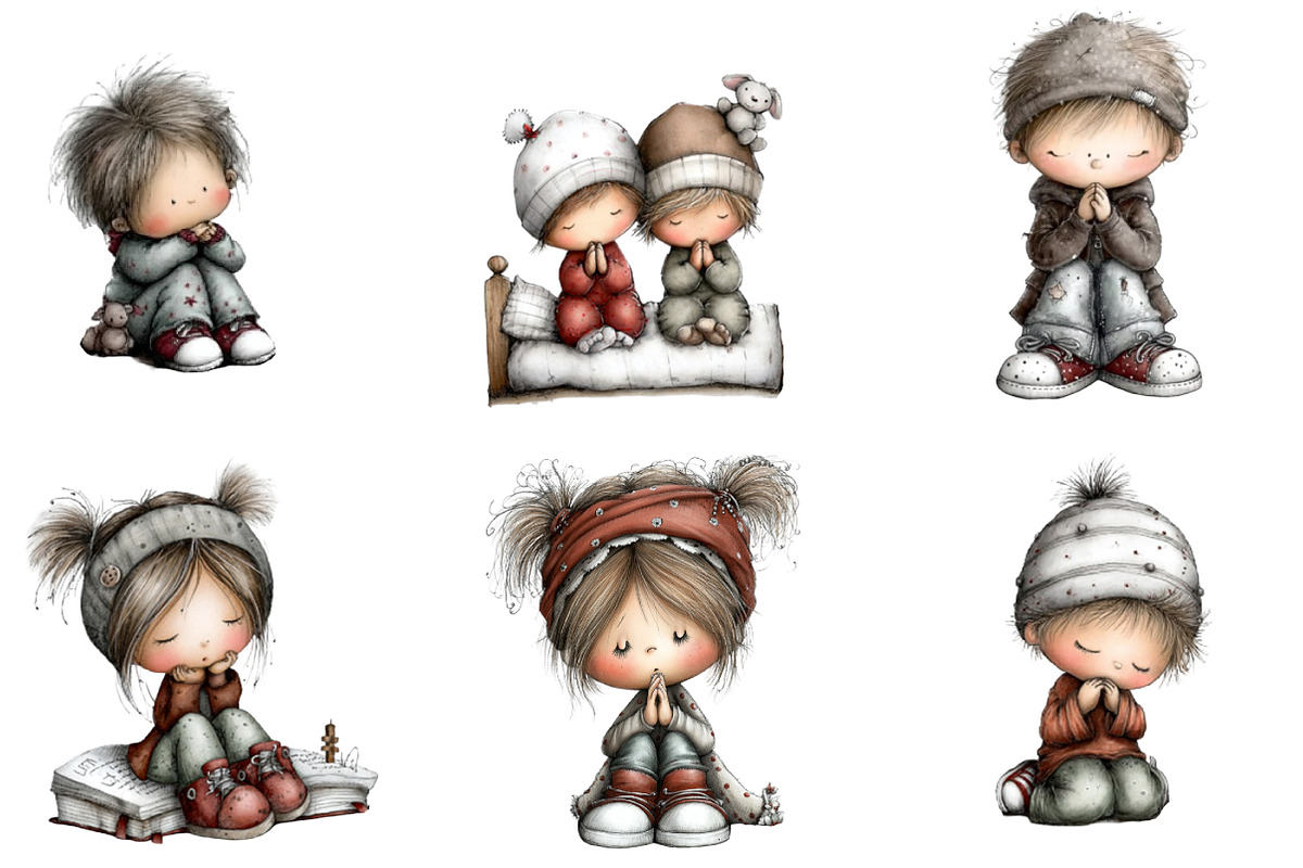 Praying Kids Clipart Bundle, an Illustration by DreamArtGraphic (Photo 5 of 5)