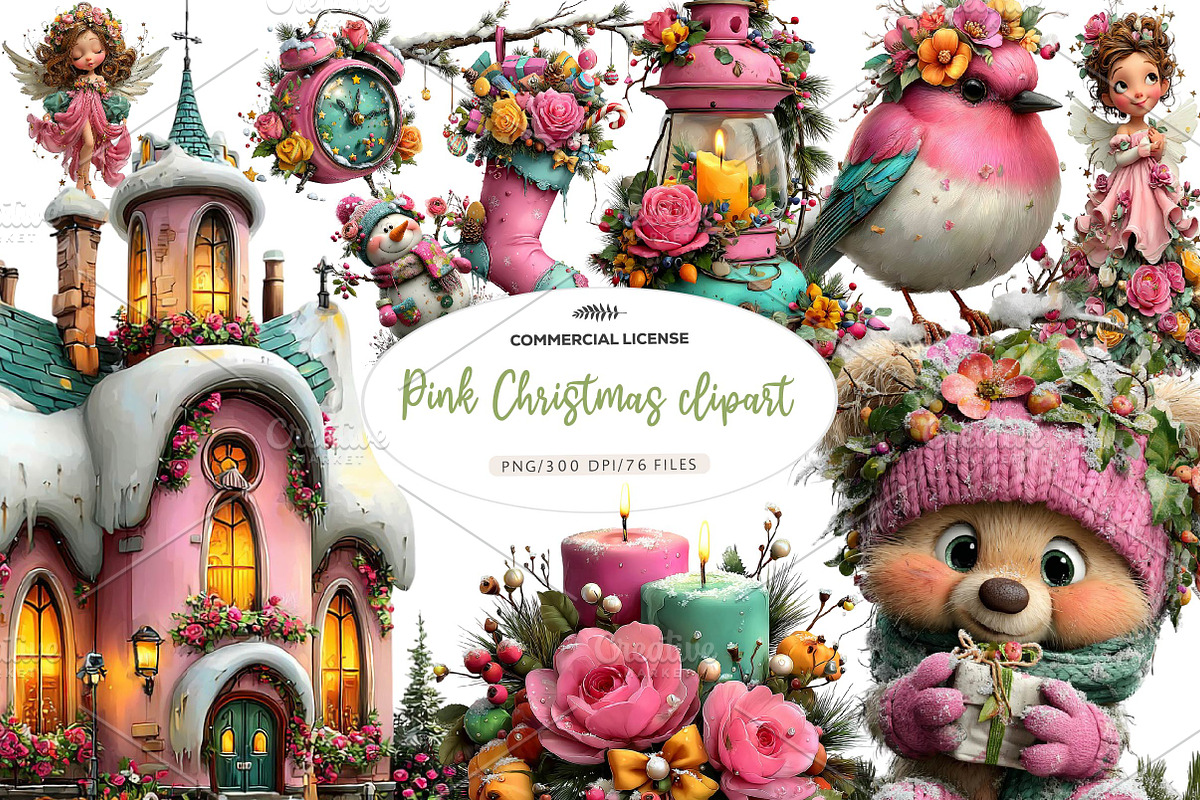 Pink Christmas clipart, a Seasonal Illustration by CreationArt (Photo 1 of 7)